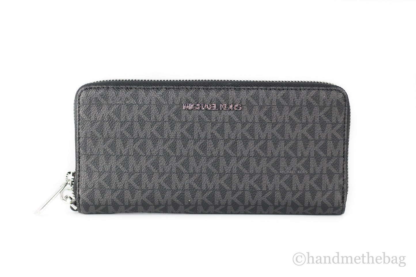 Michael Kors Jet Set Large Black Signature Continental Travel Wristlet Wallet
